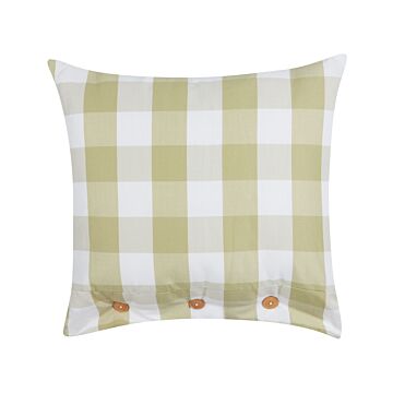 Scatter Cushion Green Fabric 45 X 45 Cm Checked Pattern Cottage Style Textile Beliani