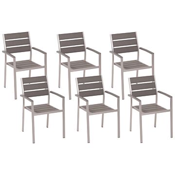 Set Of 6 Garden Dining Chairs Grey Plastic Wood Slatted Back Aluminium Frame Outdoor Chairs Set Beliani