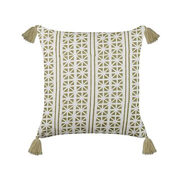 Scatter Cushion Green And White 45 X 45 Cm Hand Block Print Removable Covers Zipper Boho Pattern Beliani