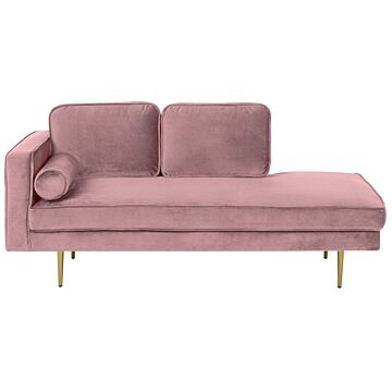 Chaise Lounge Pink Velvet Upholstered Left Hand Orientation Metal Legs Bolster Pillow Modern Design Beliani