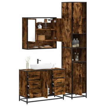 Vidaxl 4 Piece Bathroom Furniture Set Smoked Oak Engineered Wood