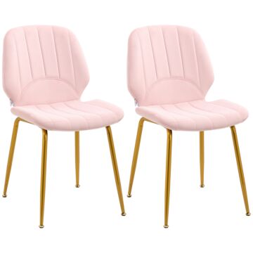 Homcom Velvet Dining Chairs Set Of 2, 2 Piece Dining Room Chairs With Backrest, Padded Seat And Steel Legs, Pink