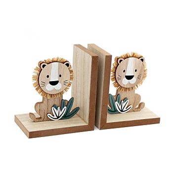Set Of Two Wooden Lion Bookends