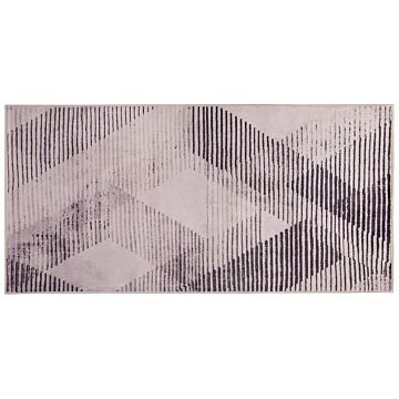 Rug Pink Polyester 80 X 150 Cm Low Pile Abstract Pattern Beliani