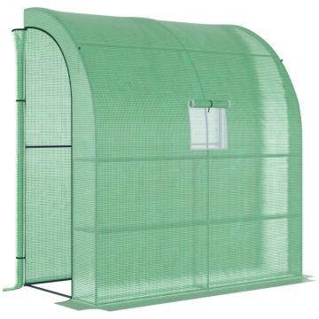 Outsunny Lean To Greenhouses With Windows And Doors 2 Tiers 4 Wired Shelves 200l X 100w X 215hcm Green