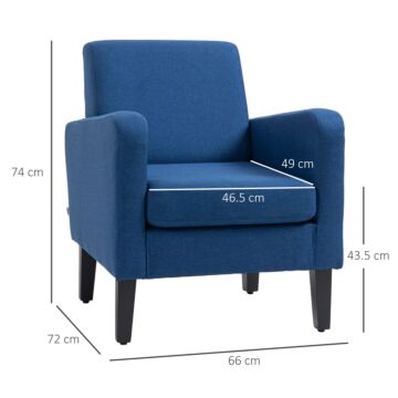 Homcom Modern Accent Chair, Occasional Chair With Rubber Wood Legs, Blue