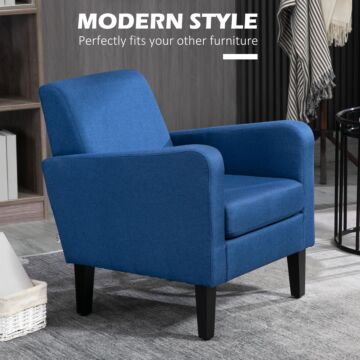 Homcom Modern Accent Chair, Occasional Chair With Rubber Wood Legs, Blue