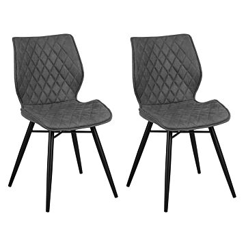 Set Of 2 Dining Chairs Grey Fabric Upholstery Black Legs Rustic Retro Style Beliani