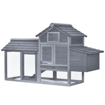 Pawhut Solid Wood Enclosed Outdoor Backyard Chicken Coop Kit With Nesting Box,grey