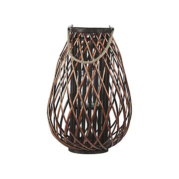 Lantern Brown Willow Wood 60 Cm Rope Handle Decorative Candle Holder Beliani