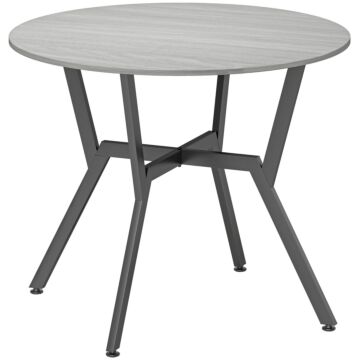 Homcom Dining Table, Round Kitchen Table With Black Legs, Anti-slip Foot Pads For Living Room, Dining Room 90 X 76 Cm, Grey