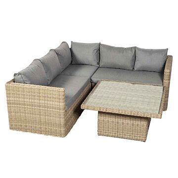 Wentworth 4pc Corner Lounging Set 
1 Lh & Rh Sofa Bench, 1 Standard Corner Seat And Adjustable Height 100x100cm Table (68cm Dining / 50cm Coffee) Including Cushions