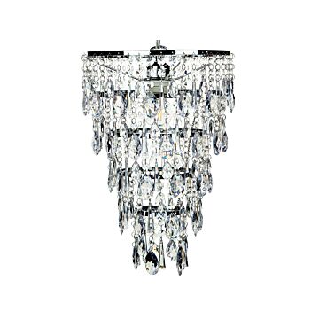 Pendant Lamp Silver Transparent Iron Faux Crystals Chandelier Glam Beliani