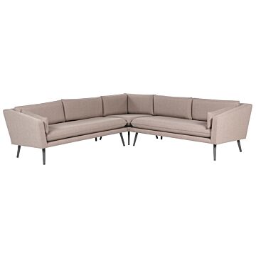 Outdoor Corner Sofa Beige Polyester Upholstery 5 Seater Garden Couch Uv Water Resistant Modern Design Beliani