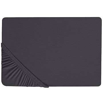 Fitted Sheet Black Cotton 160 X 200 Cm Solid Pattern Classic Elastic Edging Bedroom Beliani