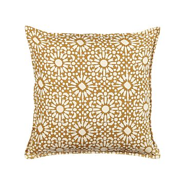Scatter Cushion Beige Cotton 45 X 45 Cm Geometric Pattern Handmade Removable Cover With Filling Boho Style Beliani
