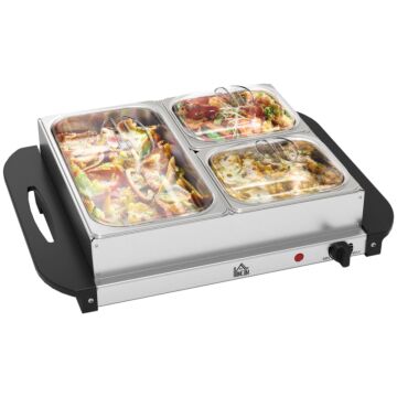 Homcom Electric Food Warmer 4 Tray, 6l Portable Buffet Server And Warming Tray With Lids, Adjustable Temperature Control And Cool Touch Handles, 200w, 2 X 2.5l And 1 X 1l