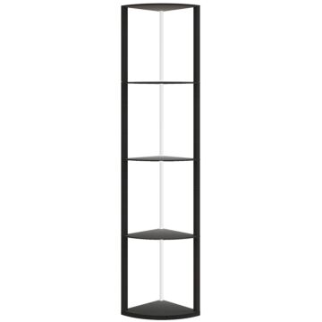Homcom Rgb Led Floor Lamp With Shelves, 5-tier Dimmable Standing Lamp With Adjustable Brightness And Remote Control, Modern Corner Display Shelf Unit For Living Room Bedroom Office, Black
