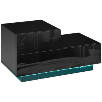 Homcom High Gloss Front Bedside Table With Drawers Nightstand With Rgb Led Light And Remote For Bedroom Living Room Black