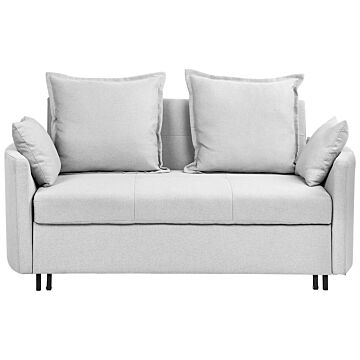 2 Seater Sofa Bed Light Grey Sleeping Function Profiled Armrests Beliani