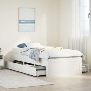 Vidaxl Bed Frame Without Mattress With Drawers White 100x200 Cm Solid Wood Pine