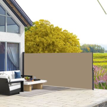 Outsunny Retractable Side Awning, Outdoor Privacy Screen, 400 X 160cm, Khaki