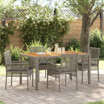 Vidaxl 5 Piece Garden Dining Set With Cushions Grey Poly Rattan