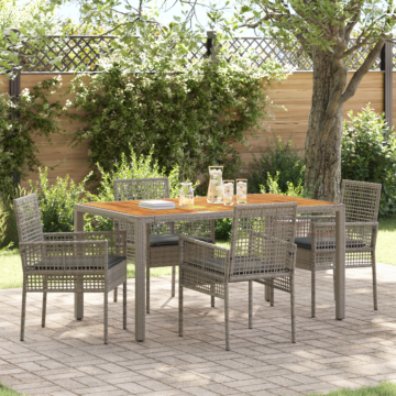 Vidaxl 5 Piece Garden Dining Set With Cushions Grey Poly Rattan