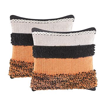 Set Of 2 Scatter Cushions Multicolour Wool Front Cotton Back 45 X 45 Cm Handmade Pillow Case With Polyester Filling Beliani