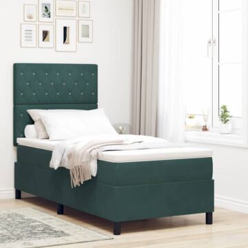 Vidaxl Box Spring Bed With Mattress & Led Dark Green 90x190 Cm Velvet
