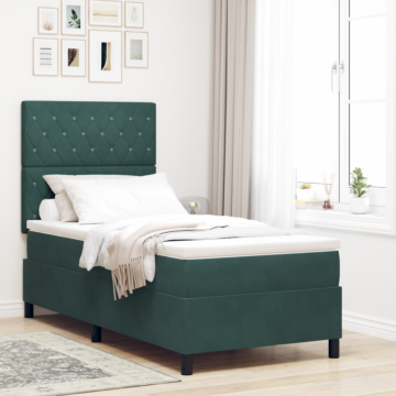 Vidaxl Box Spring Bed With Mattress & Led Dark Green 90x190 Cm Velvet