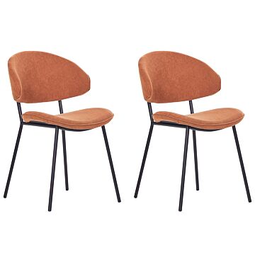 Set Of 2 Dining Chairs Orange Fabric Upholstery Black Metal Legs Armless Curved Backrest Modern Contemporary Design Beliani
