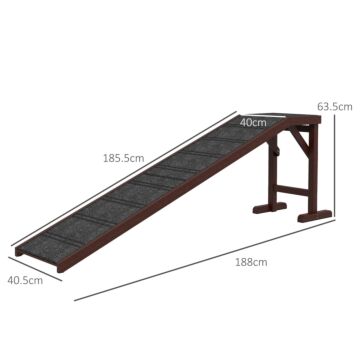 Pawhut Pet Ramp For Dogs Non-slip Carpet Top Platform Pine Wood 188 X 40.5 X 63.5, Brown, Grey