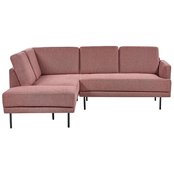 Right Hand Corner Sofa Polyester Pink Brown 4-seater Upholstered Metal Legs Woven Fabric Cushioned Back Minimalist Modern Beliani