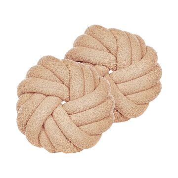Set Of 2 Knot Cushion Beige Boucle 31 X 31 Cm Tied-up Plushy Decorative Modern Beliani