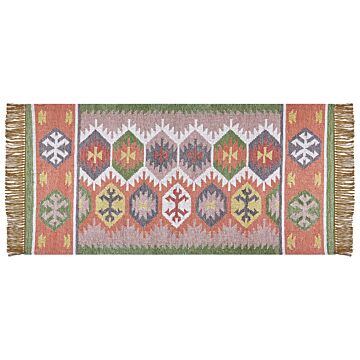 Area Rug Multicolour 80 X 150 Cm Synthetic Material Decorative Tassels Indian Style Indoor Outdoor Beliani