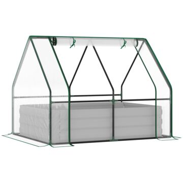 Outsunny Raised Garden Bed With Greenhouse, Steel Planter Box With Plastic Cover, Roll Up Window, Dual Use For Flowers, Vegetables, 127 X 95 X 92cm