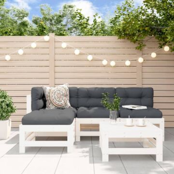 Vidaxl 5 Piece Garden Lounge Set White Solid Wood Pine