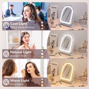 Homcom Led Vanity Mirror With Lights, 33 X 44.5cm Lighted Makeup Mirror With 3 Colour, 360° Rotation, Touch Screen, For Bedroom And Dressing Room, White