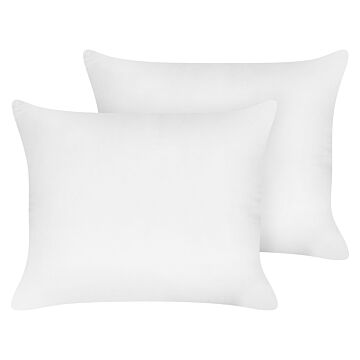 2 Bed Pillows White Lyocell Japara Cotton Rectangular 50 X 60 Cm Polyester Filling High Profile Sleeping Cushion Bedroom Beliani