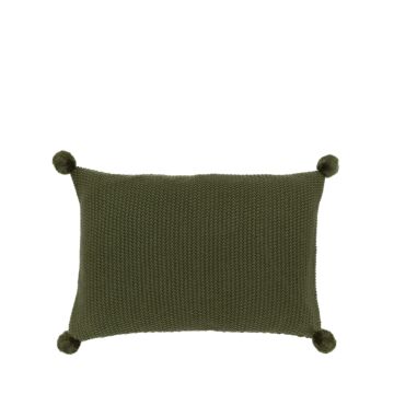 Moss Stitched Pompom Cushion Cover Olive 400x600mm
