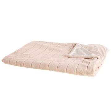 Blanket Pink Polyester Fabric 180 X 220 Cm Bed Throw Minimalist Living Room Decoration Beliani