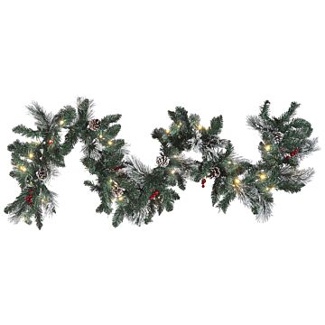 Christmas Garland Green Synthetic Material 180 Cm Led Lights Artificial Frosted Pine Cones Berries Adjustable Twigs Beliani