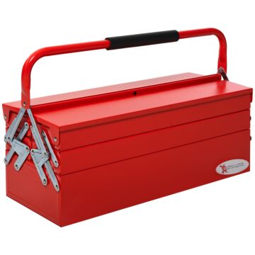 Durhand Metal Tool Box 3 Tier 5 Tray Professional Portable Storage Cabinet Workshop Cantilever Toolbox With Carry Handle, 57cmx21cmx41cm, Red