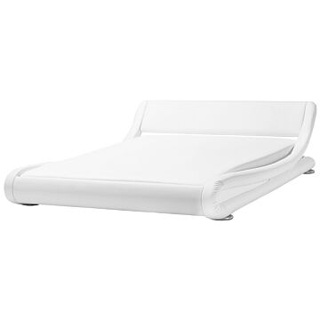 Platform Waterbed White Faux Leather Upholstered With Mattress Accessories 6ft Eu Super King Size Sleigh Design Beliani