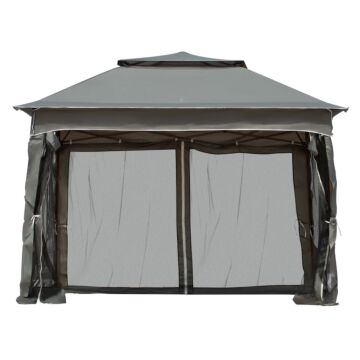 Outsunny 3 X 3(m) Pop Up Gazebo, Double-roof Garden Tent With Netting And Carry Bag, Party Event Shelter For Outdoor Patio, Dark Grey