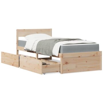 Vidaxl Bed With Drawers And Mattress 100x200 Cm Solid Wood Pine