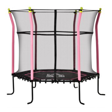 Homcom 5.2ft / 63 Inch Kids Trampoline With Enclosure Net Mini Indoor Outdoor Trampolines For Child Toddler Age 3 - 10 Years Pink