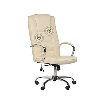 Massage Office Chair Beige Faux Leather Heating Function 4 Modes 360 Degree Swivel Desk Chair For Home Office Beliani