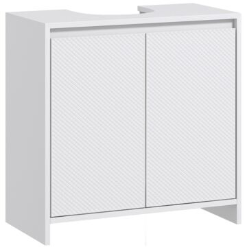 Homcom Under Sink Bathroom Cabinet, Freestanding Under Sink Cabinet With 2 Doors And Shelf For Basin Without Or With Pedestal, White